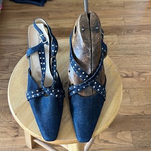 First Sight denim stud sling back heels in size 9